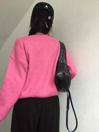 Soft Angora V-neck Button Crop Cardigan
