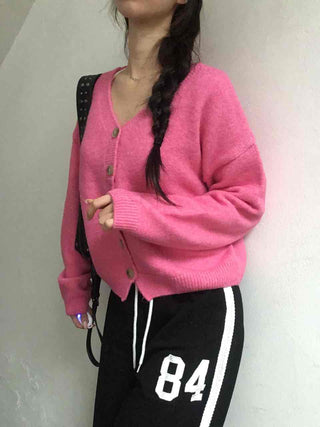 Soft Angora V-neck Button Crop Cardigan