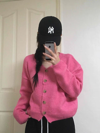 Soft Angora V-neck Button Crop Cardigan