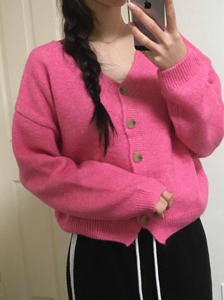 Soft Angora V-neck Button Crop Cardigan