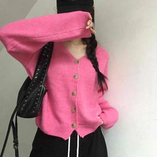 Soft Angora V-neck Button Crop Cardigan
