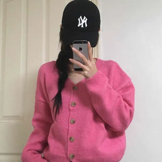 Soft Angora V-neck Button Crop Cardigan