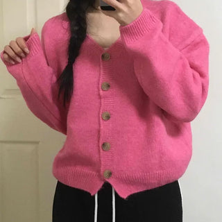 Soft Angora V-neck Button Crop Cardigan