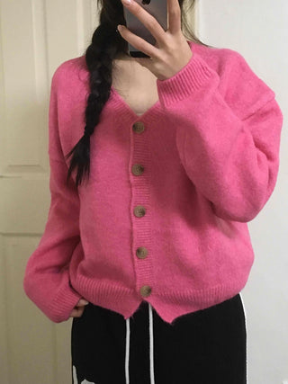 Soft Angora V-neck Button Crop Cardigan