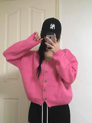 Soft Angora V-neck Button Crop Cardigan