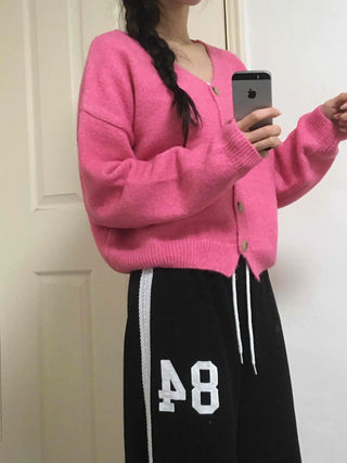 Soft Angora V-neck Button Crop Cardigan