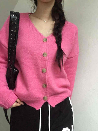 Soft Angora V-neck Button Crop Cardigan