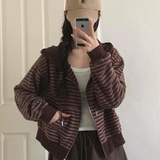 Bordered Puff Shoulder Two-Way Zip-Up Hoodie