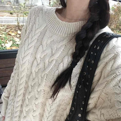 Vintage Cable Knit Cotton Round Neck Knit