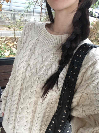 Vintage Cable Knit Cotton Round Neck Knit