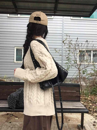 Vintage Cable Knit Cotton Round Neck Knit