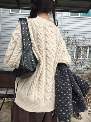 Vintage Cable Knit Cotton Round Neck Knit