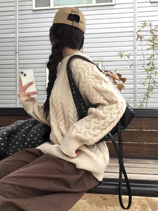 Vintage Cable Knit Cotton Round Neck Knit