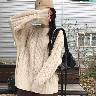 Vintage Cable Knit Cotton Round Neck Knit