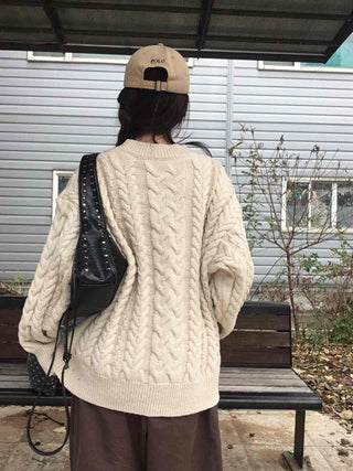 Vintage Cable Knit Cotton Round Neck Knit