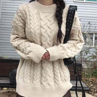 Vintage Cable Knit Cotton Round Neck Knit