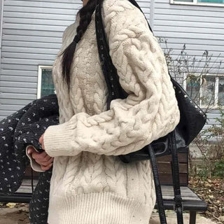 Vintage Cable Knit Cotton Round Neck Knit