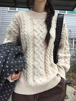 Vintage Cable Knit Cotton Round Neck Knit