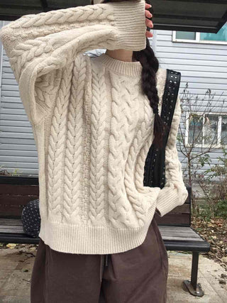 Vintage Cable Knit Cotton Round Neck Knit