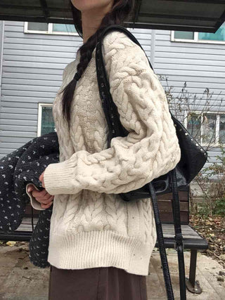 Vintage Cable Knit Cotton Round Neck Knit