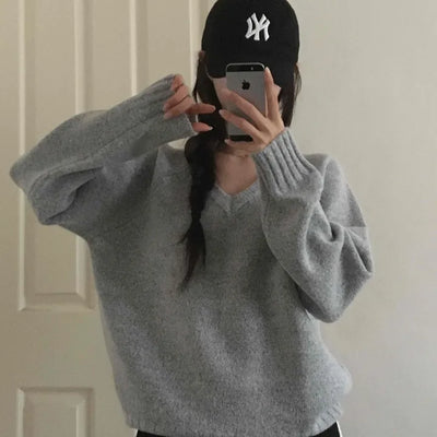 Campus Look Balloon Oversized V-Neck Knit