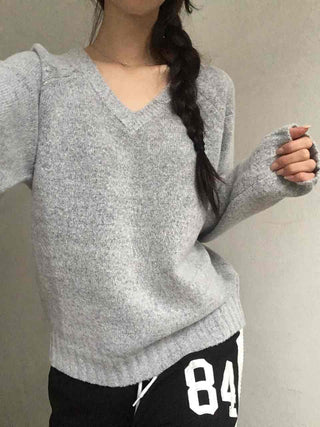 Campus Look Balloon Oversized V-Neck Knit