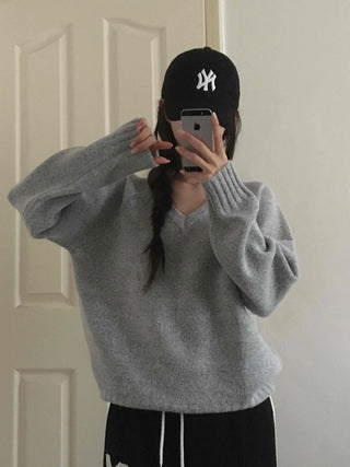Campus Look Balloon Oversized V-Neck Knit