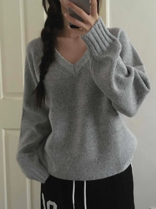 Campus Look Balloon Oversized V-Neck Knit