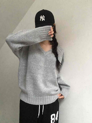 Campus Look Balloon Oversized V-Neck Knit