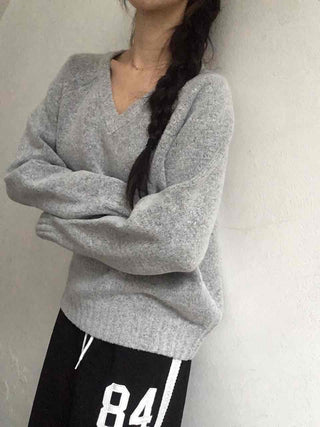 Campus Look Balloon Oversized V-Neck Knit