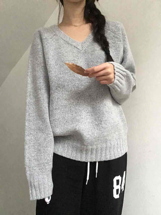 Campus Look Balloon Oversized V-Neck Knit