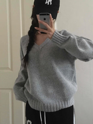 Campus Look Balloon Oversized V-Neck Knit