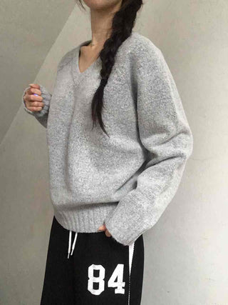 Campus Look Balloon Oversized V-Neck Knit