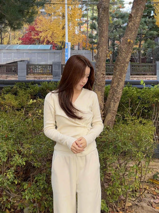 Romantic Button Wrap V-Neck Knit Cardigan