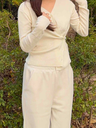 Romantic Button Wrap V-Neck Knit Cardigan