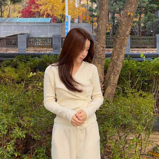 Romantic Button Wrap V-Neck Knit Cardigan