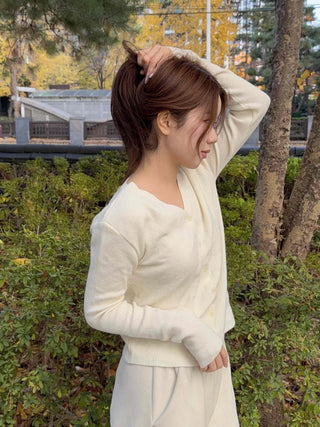 Romantic Button Wrap V-Neck Knit Cardigan