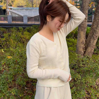 Romantic Button Wrap V-Neck Knit Cardigan