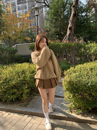 Corduroy Pintuck Box Pleated Mini Skirt
