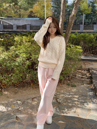 Soft Cable Pattern V-Neck Knit