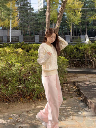 Soft Cable Pattern V-Neck Knit