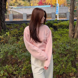 Soft Drop Shoulder Loose Fit Cropped Round Neck Knit