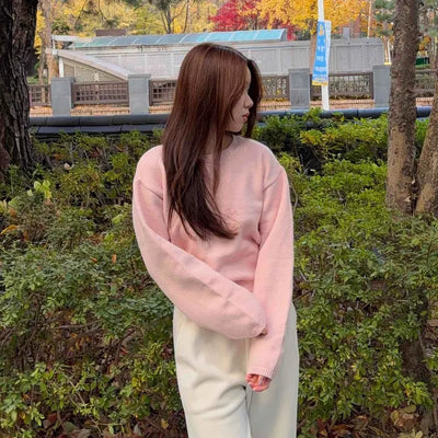 Soft Drop Shoulder Loose Fit Cropped Round Neck Knit