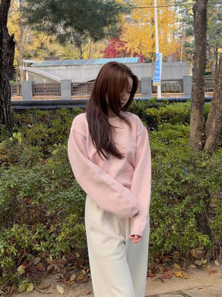 Soft Drop Shoulder Loose Fit Cropped Round Neck Knit