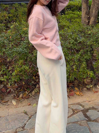 Soft Drop Shoulder Loose Fit Cropped Round Neck Knit