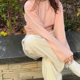 Soft Drop Shoulder Loose Fit Cropped Round Neck Knit