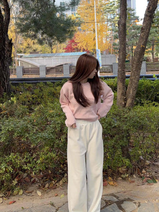 Soft Drop Shoulder Loose Fit Cropped Round Neck Knit