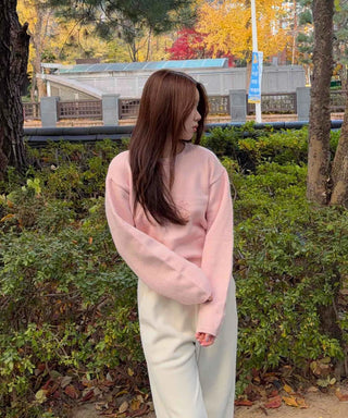 Soft Drop Shoulder Loose Fit Cropped Round Neck Knit