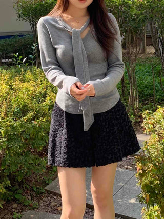Slim Fit V-Neck Knit with Integrated Scarf