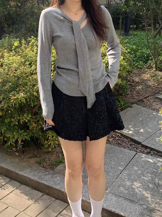 Slim Fit V-Neck Knit with Integrated Scarf